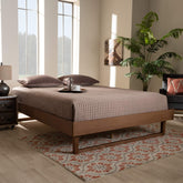 Liliya Mid-Century Modern Walnut Brown Finished Wood King Size Platform Bed Frame